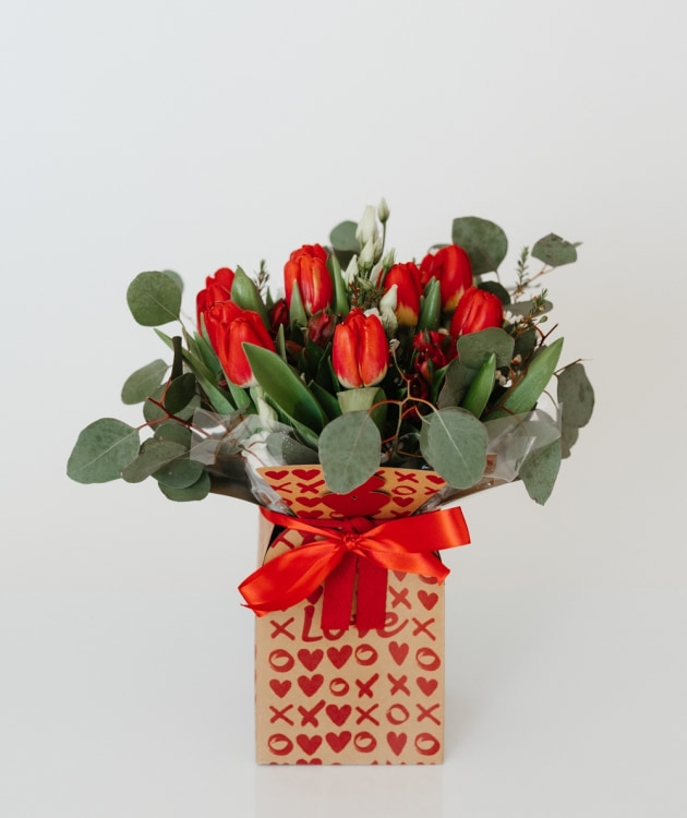 Tulips in Eucalyptus Box