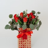 Red Tulips and Eucalyptus Box (1)