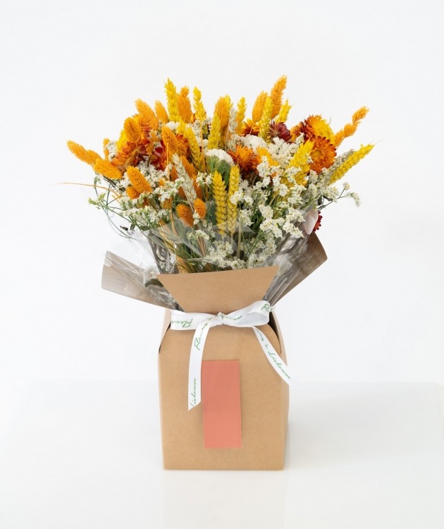 Fleurs à Lisbonne - Caixa de Flores Secas Laranjas e Brancas (1)