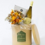 Box with a Bouquet of Dried Fruits, Chocolates and White Wine (1)