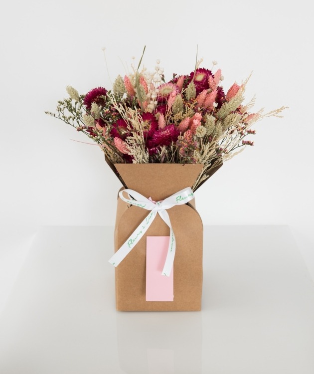 Fleurs à Lisbonne - Caixa de Flores Secas Cor de Rosa Escuro 1